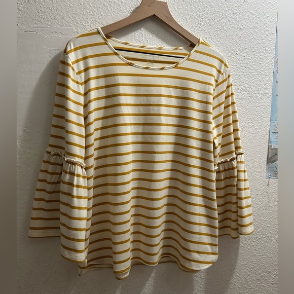 Van Heusen striped mustard butter color peplum sleeve top size XL - Picture 2 of 6
